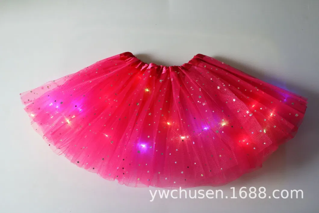 Abckids Children&prime; S Sequin Pommel Skirt Tutu Skirt Luminous Half Mesh Gauze LED Dancing Stars Girl Skirt