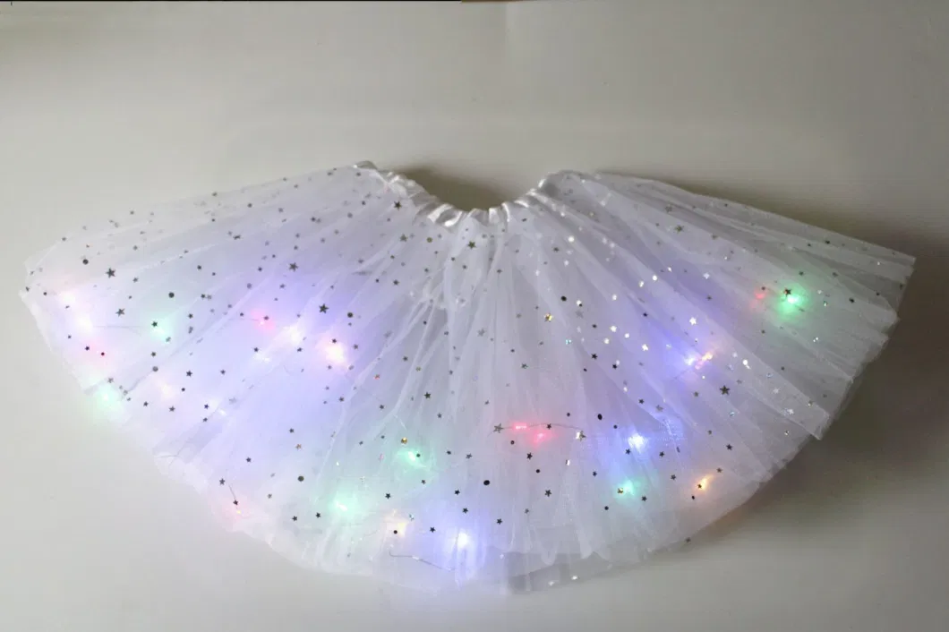 Abckids Children&prime; S Sequin Pommel Skirt Tutu Skirt Luminous Half Mesh Gauze LED Dancing Stars Girl Skirt