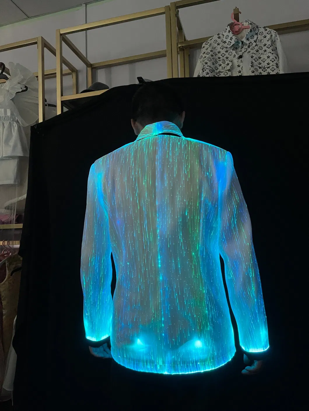 LED Rainbow Dazzling Burning Man Luxury Fiber Optic Suit Jacket for Men