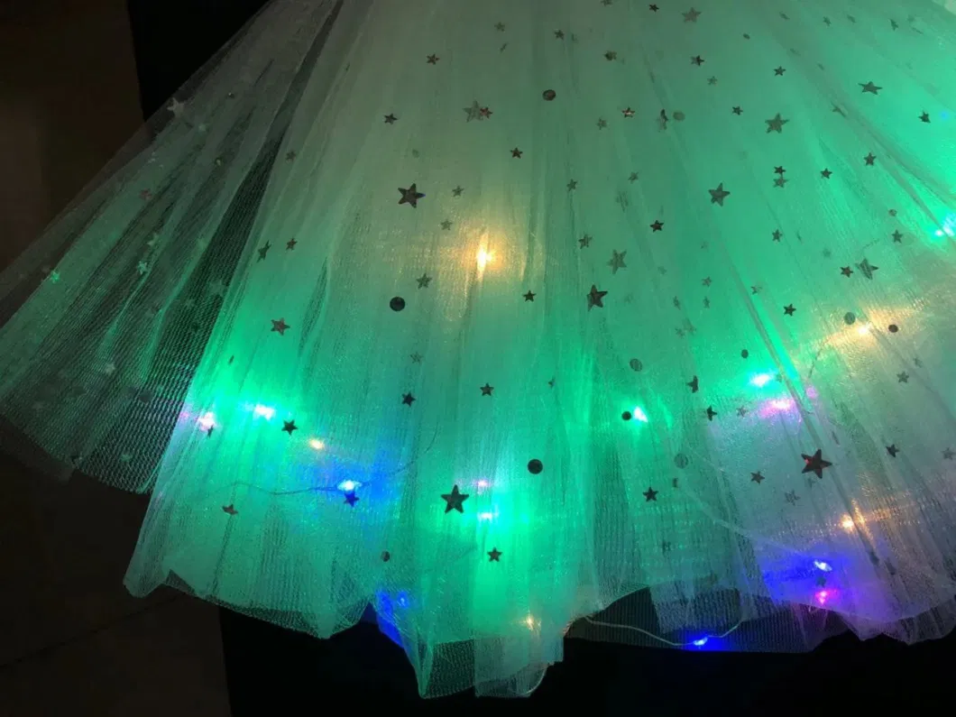 Abckids Children&prime; S Sequin Pommel Skirt Tutu Skirt Luminous Half Mesh Gauze LED Dancing Stars Girl Skirt