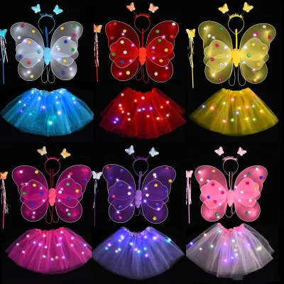 Ruunjoy Butterfly Sequin Wings Glowing Mesh Tutu Skirt Glow Party Girls Birthday Party Dress up Little Fairy Baby Party